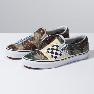 Vans Erkek Kaykay Ayakkabısı Mixed Quilting Slip-On Camo/Beyaz | 21557-794